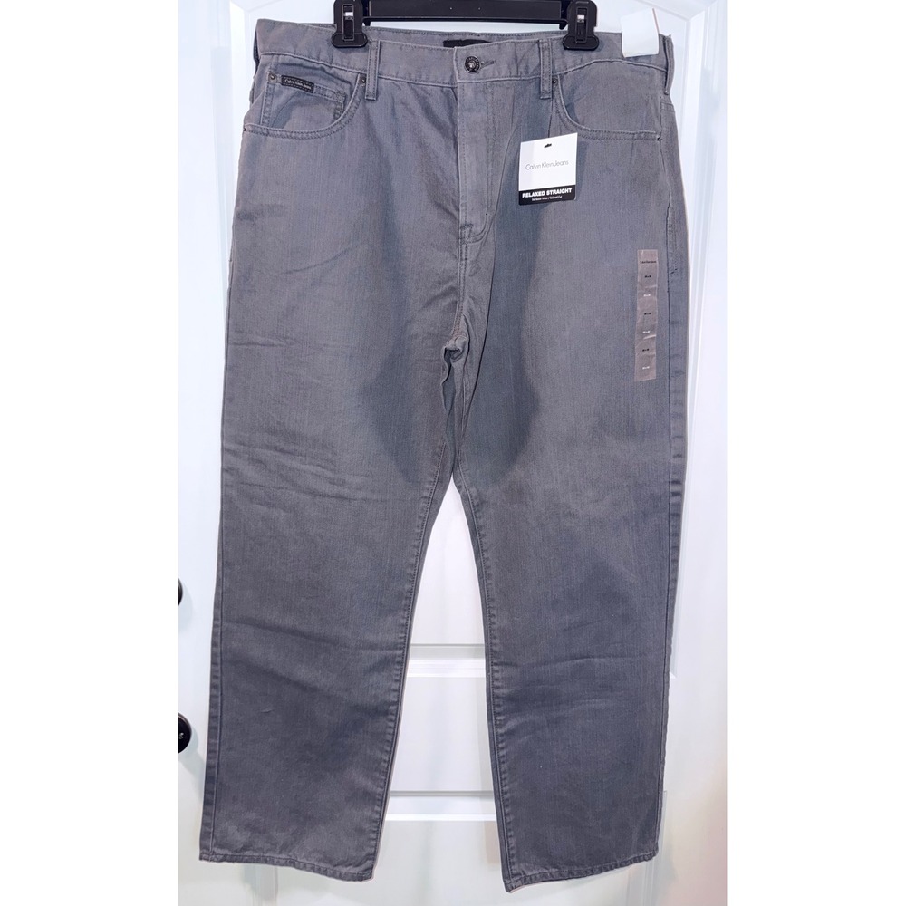 Calvin Klein Jeans Mens 38X30 Relaxed Straight Denim Thunder Grey MG42A36C NWT